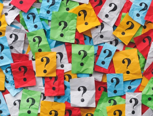 Sticky notes with question marks